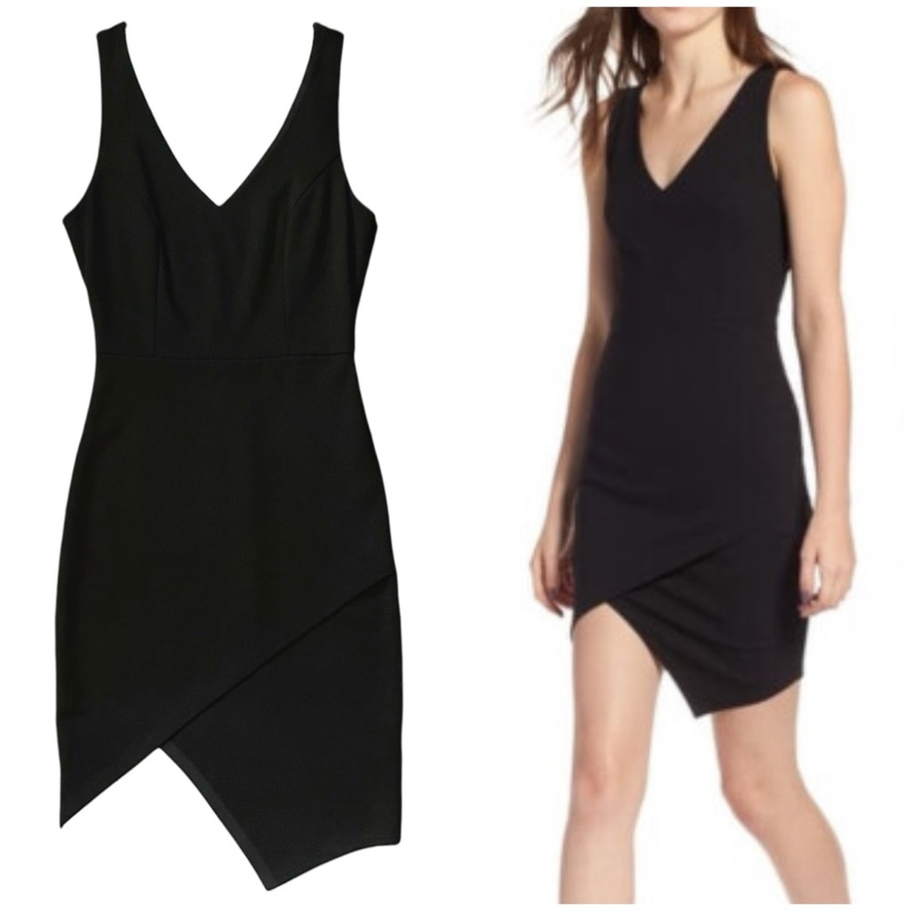 Soprano - V-Neck Wrap Skirt Sleeveless Mini Dress | Black, XS | LBD, Date Night
